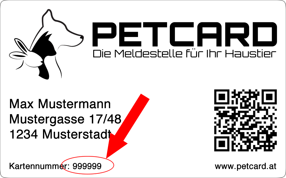 PETCARD - Vorderseite mit Kartennummer